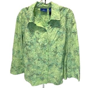 JH Collectibles Light Lime Green Floral Button Down Shirt Women’s Size Large